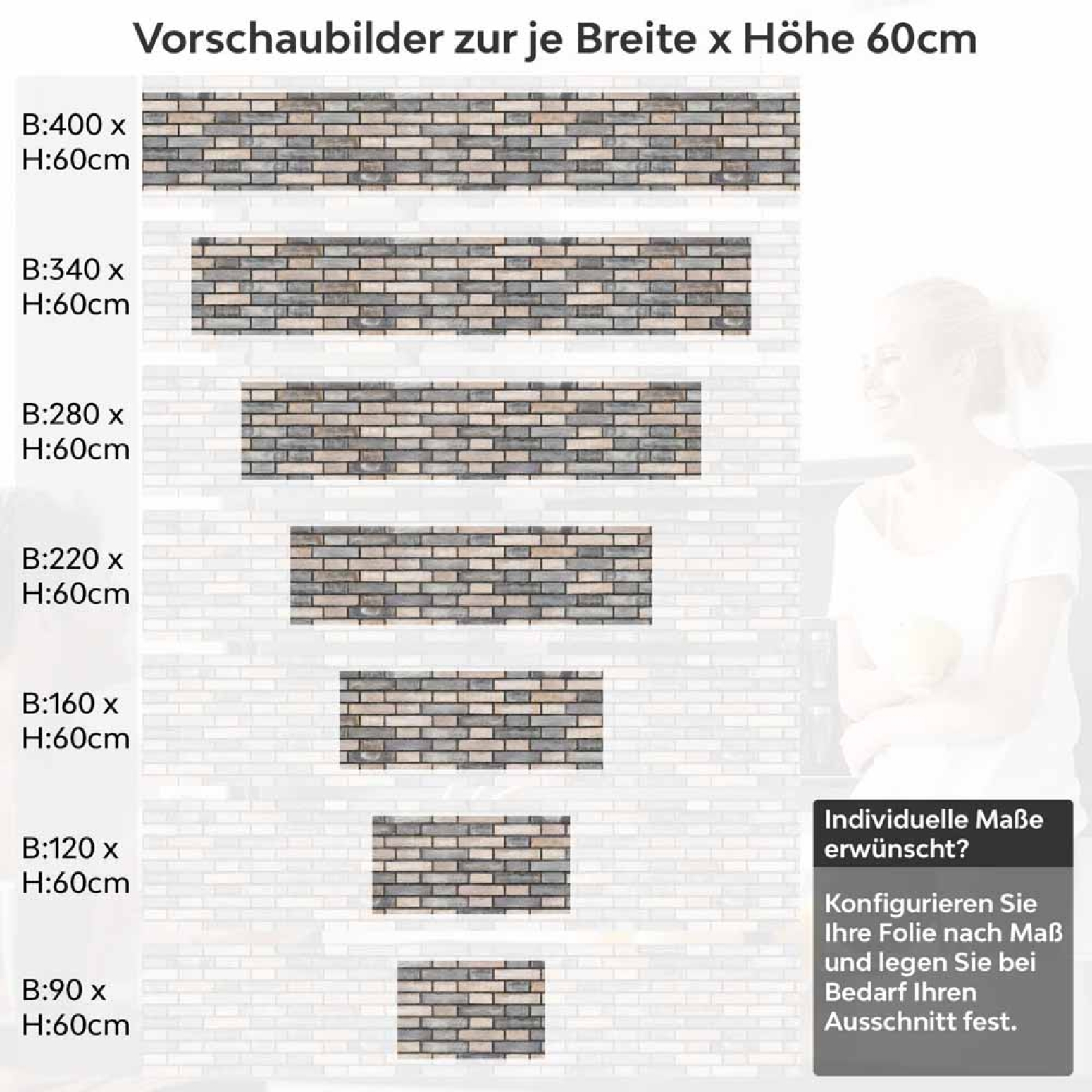 Küchenrückwand Folie Klinker Riemchen - Robuste Ziegelstein-Optik Höhe 60cm