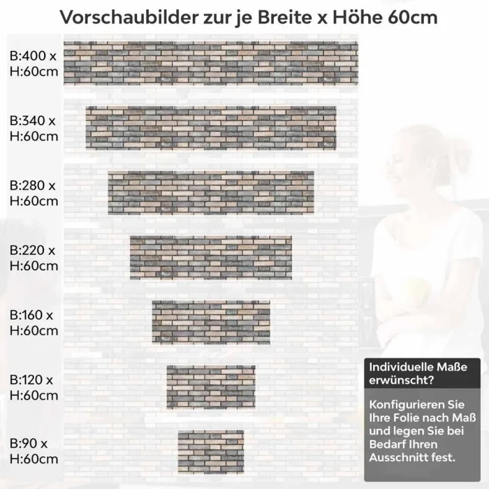 Küchenrückwand Folie Klinker Riemchen - Robuste Ziegelstein-Optik Höhe 60cm