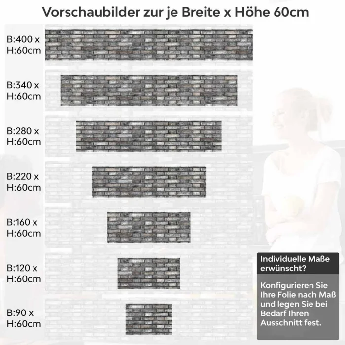 Küchenrückwand Folie Mauerziegel - Steinwand für den Fliesenspiegel Höhe 60cm