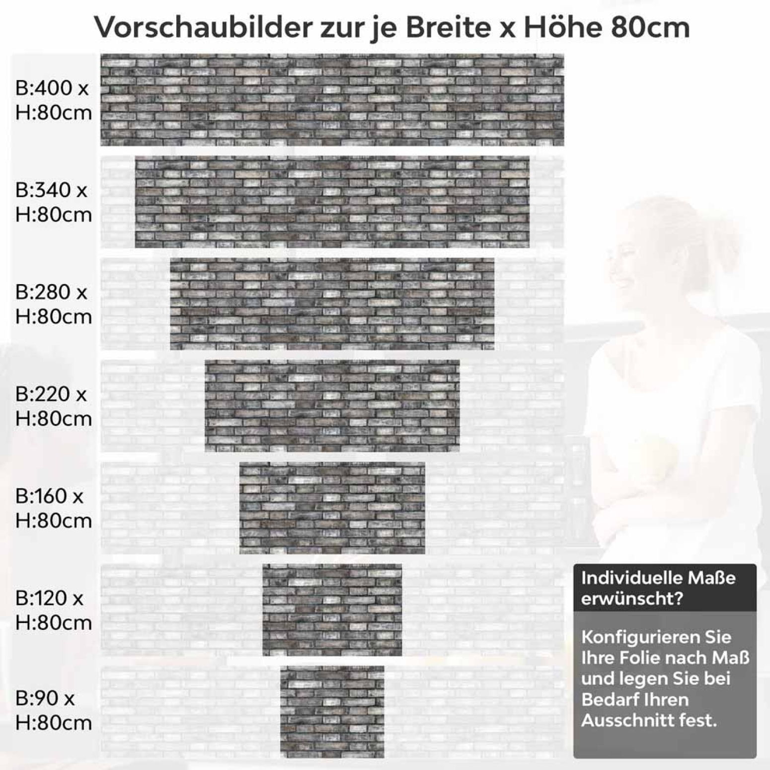Küchenrückwand Folie Mauerziegel - Steinwand für den Fliesenspiegel Höhe 80cm