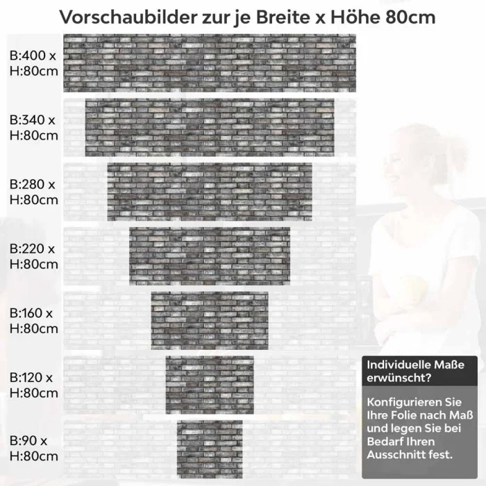 Küchenrückwand Folie Mauerziegel - Steinwand für den Fliesenspiegel Höhe 80cm
