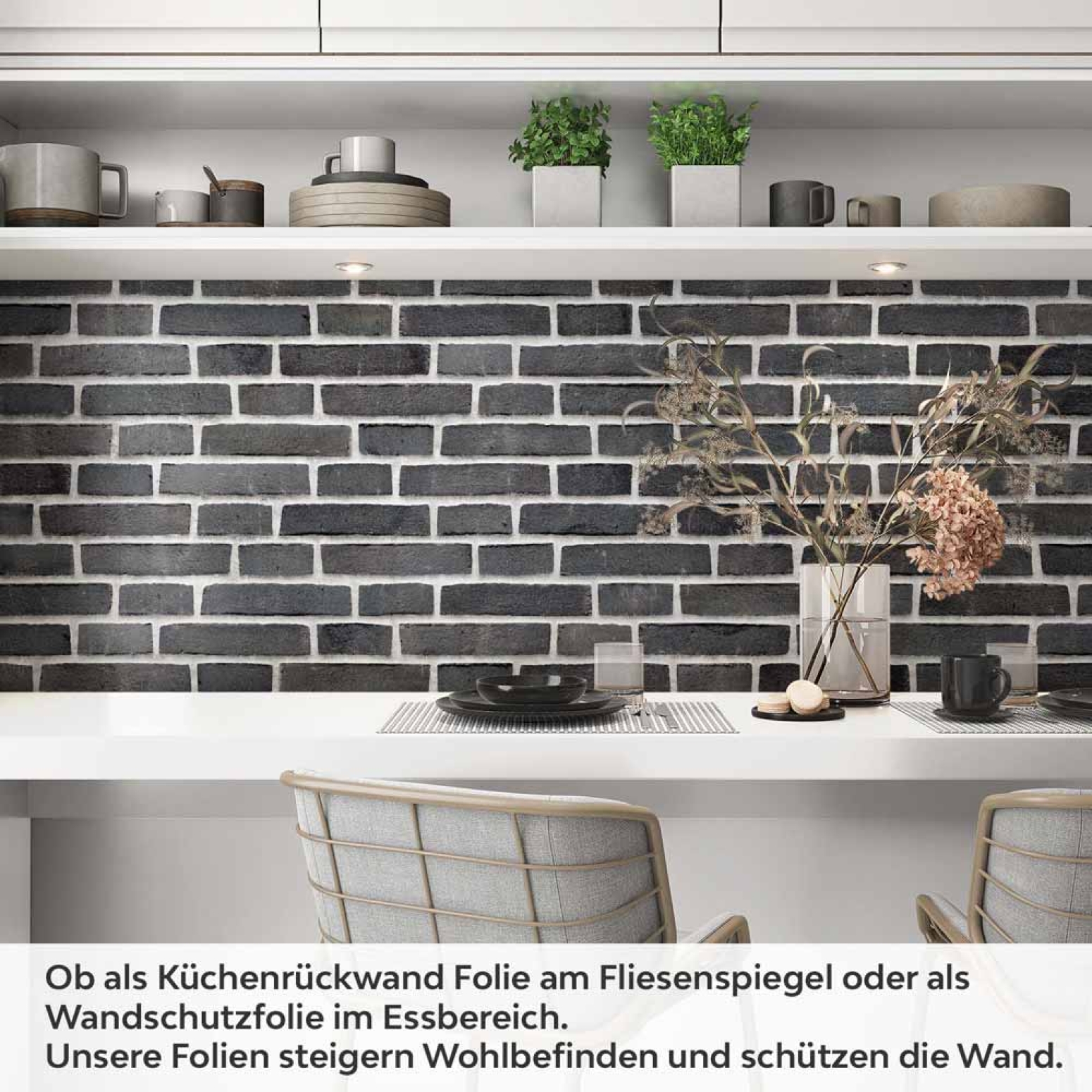 Küchenrückwand Folie Ziegel Anthrazit - Steinwand Optik Artikelbild 1