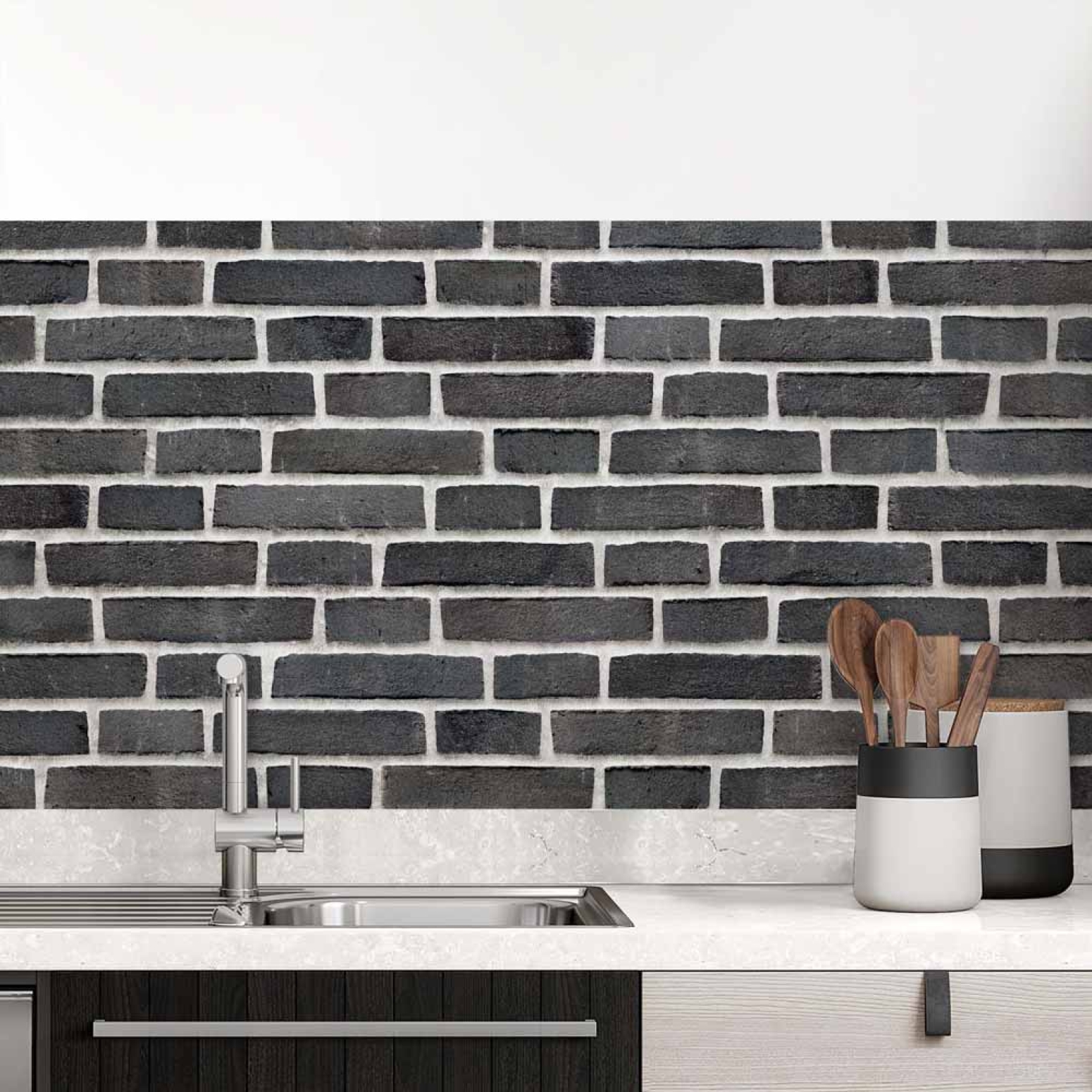 Küchenrückwand Folie Ziegel Anthrazit - Steinwand Optik
