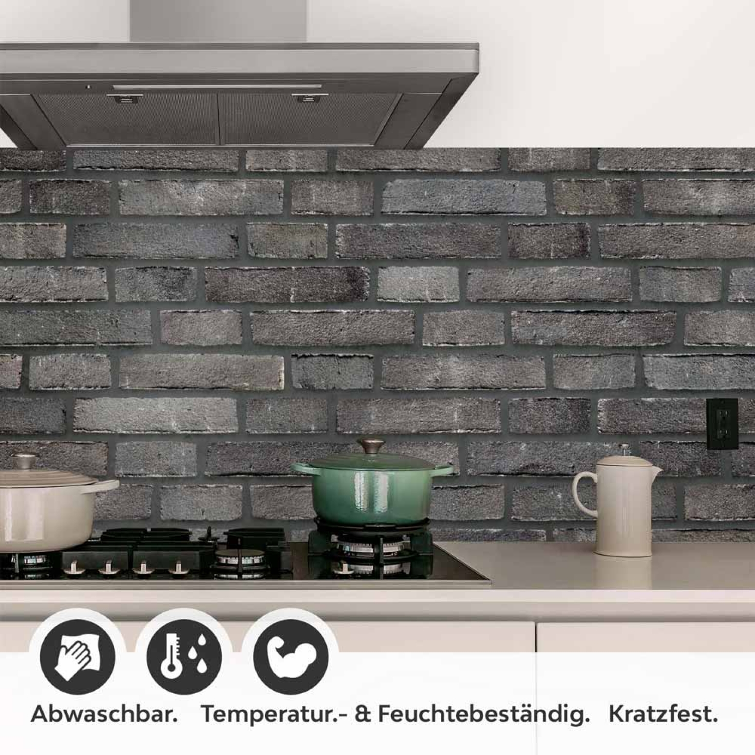 Küchenrückwand Folie Anthrazit Ziegelsteine - Edle Backsteine Detailbild 1
