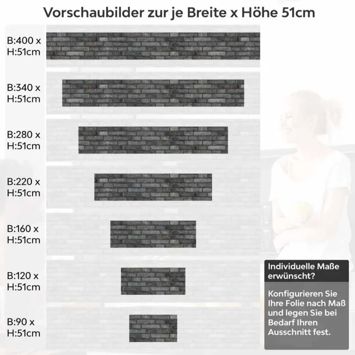 Küchenrückwand Folie Anthrazit Ziegelsteine - Edle Backsteine Höhe 51cm