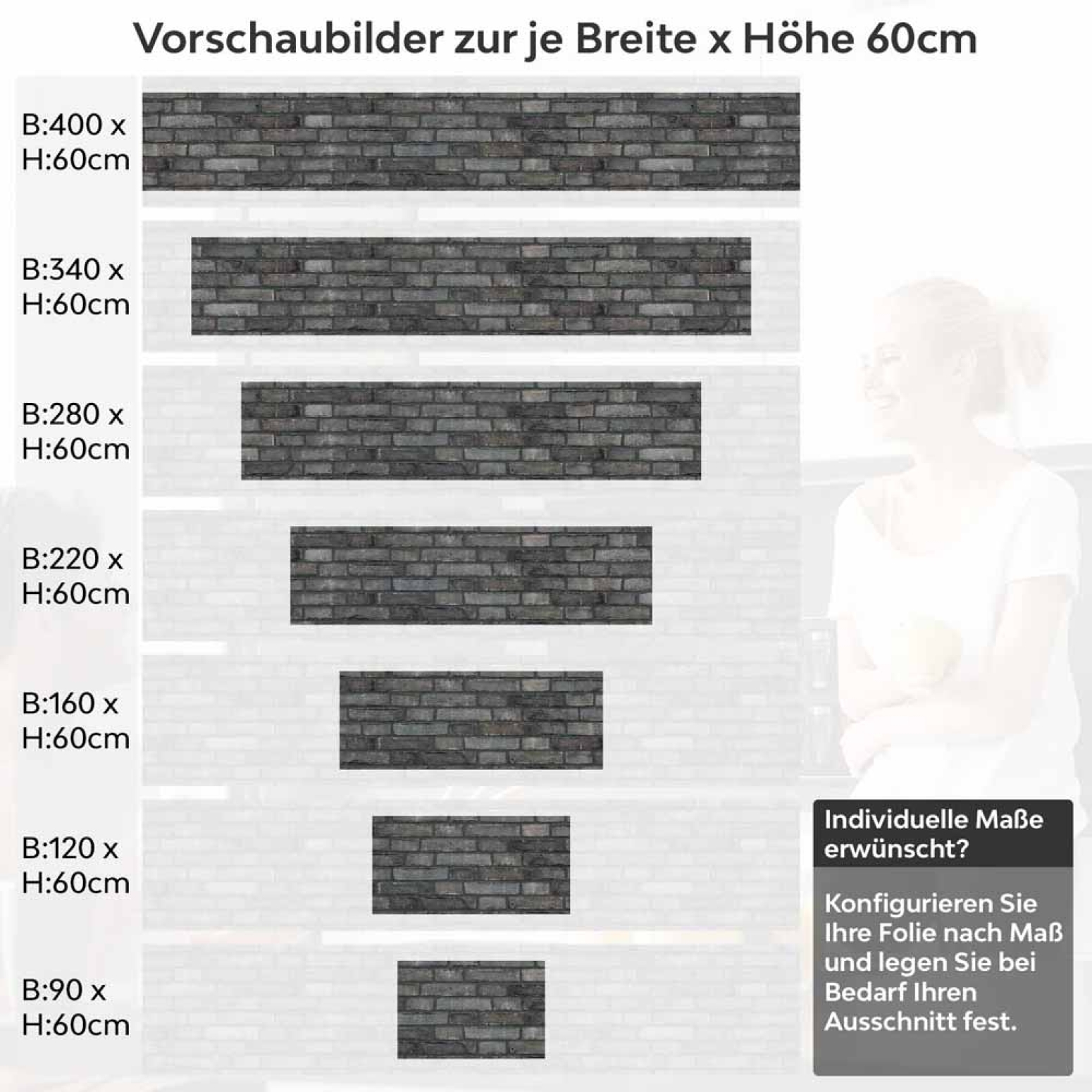 Küchenrückwand Folie Anthrazit Ziegelsteine - Edle Backsteine Höhe 60cm