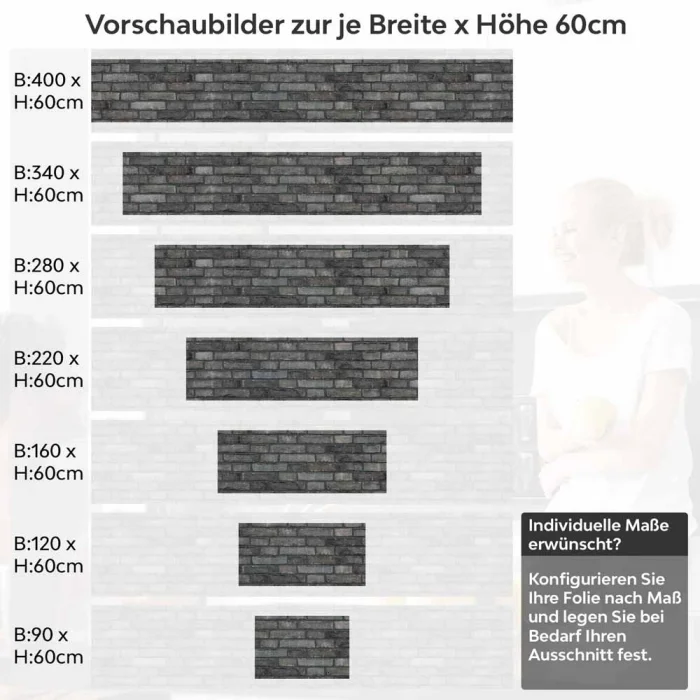 Küchenrückwand Folie Anthrazit Ziegelsteine - Edle Backsteine Höhe 60cm