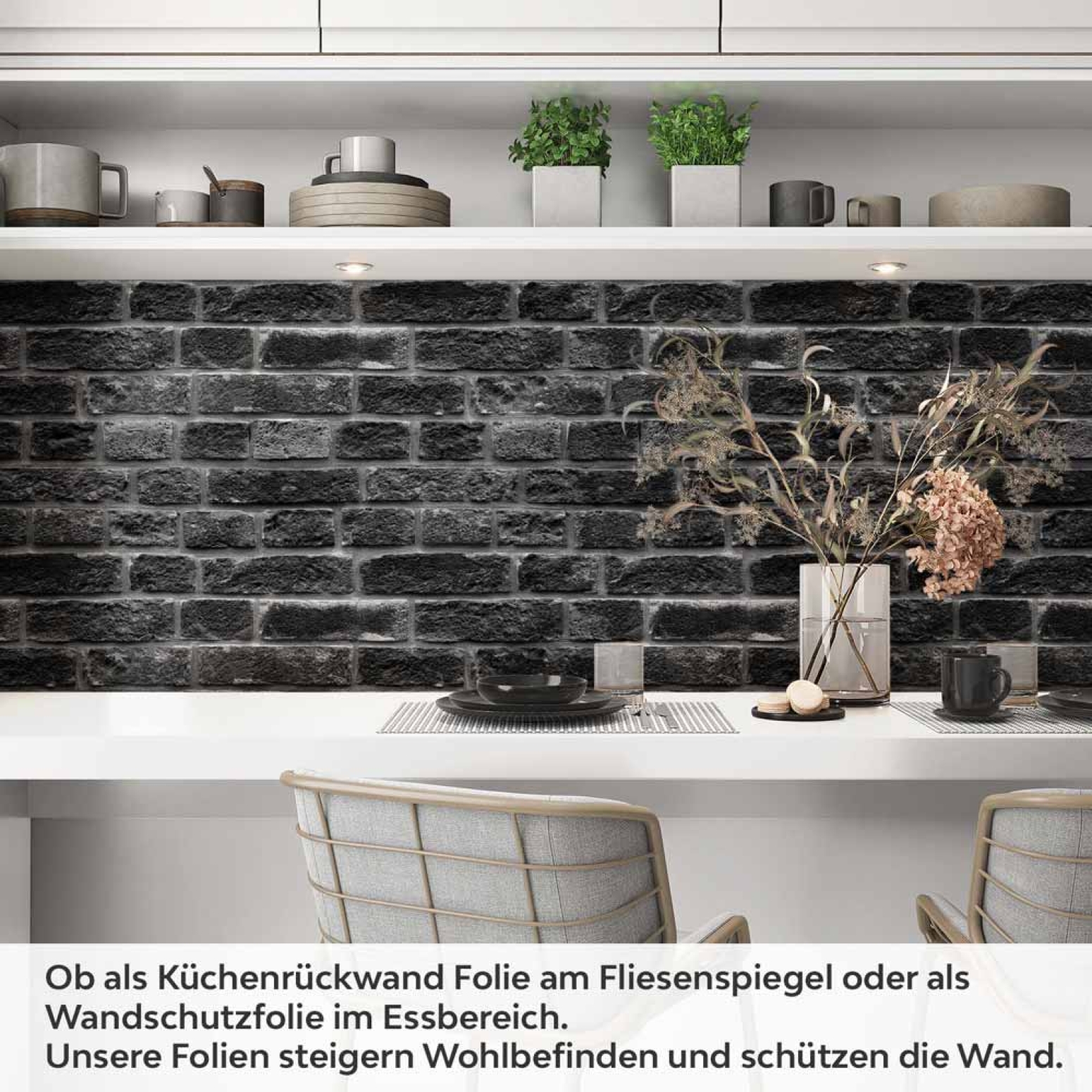 Küchenrückwand Folie Klinkerstein - Loft Look mit dunklen Ziegeldesign Artikelbild 1