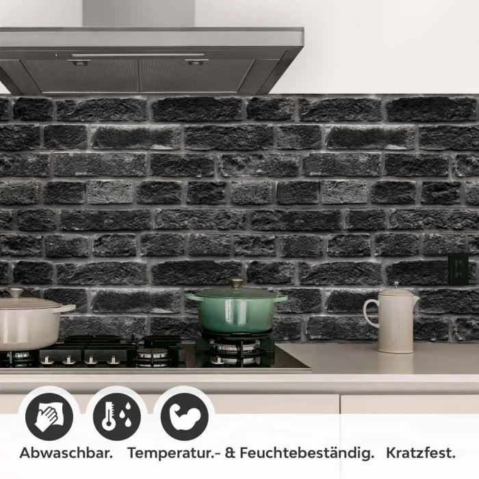 Küchenrückwand Folie Klinkerstein - Loft Look mit dunklen Ziegeldesign Detailbild 1