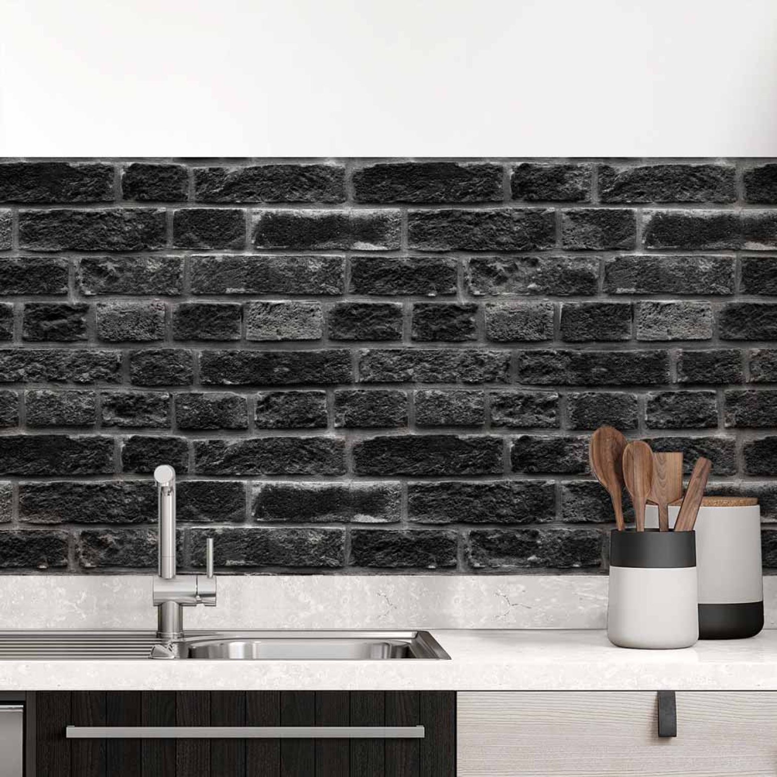 Küchenrückwand Folie Klinkerstein - Loft Look mit dunklen Ziegeldesign