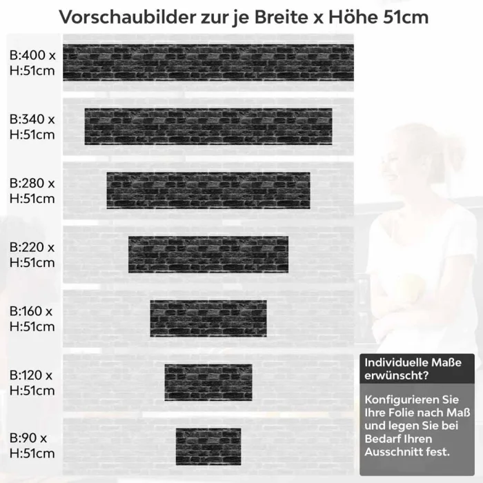 Küchenrückwand Folie Klinkerstein - Loft Look mit dunklen Ziegeldesign Höhe 51cm