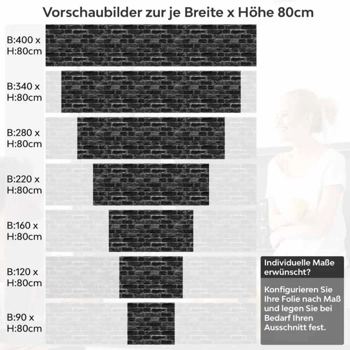 Küchenrückwand Folie Klinkerstein - Loft Look mit dunklen Ziegeldesign Höhe 80cm