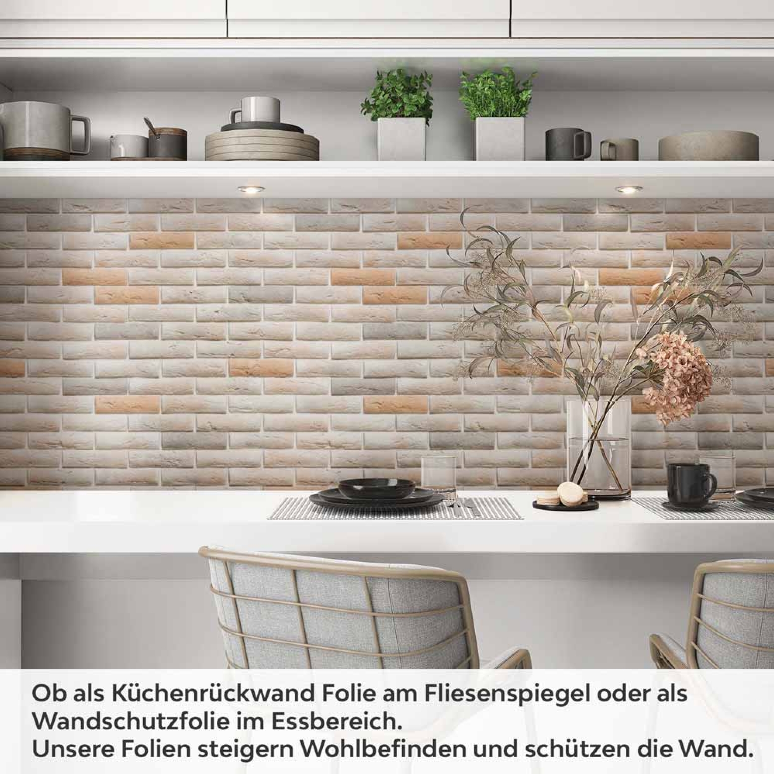Küchenrückwand Folie Helle Klinkerfarben - Moderner Retro-Charme Artikelbild 1