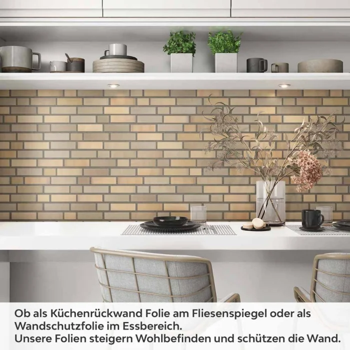 Küchenrückwand Folie Beige-goldene Ziegelmuster - Warme Ziegeloptik Artikelbild 1