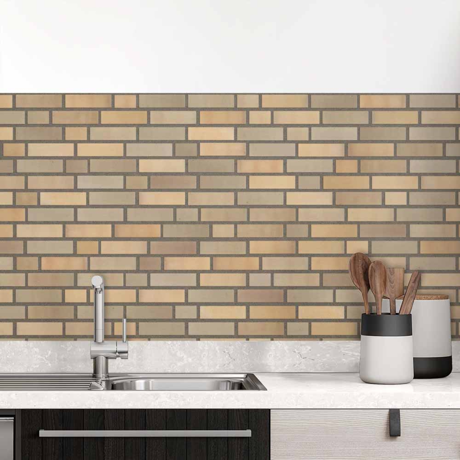 Küchenrückwand Folie Beige-goldene Ziegelmuster - Warme Ziegeloptik