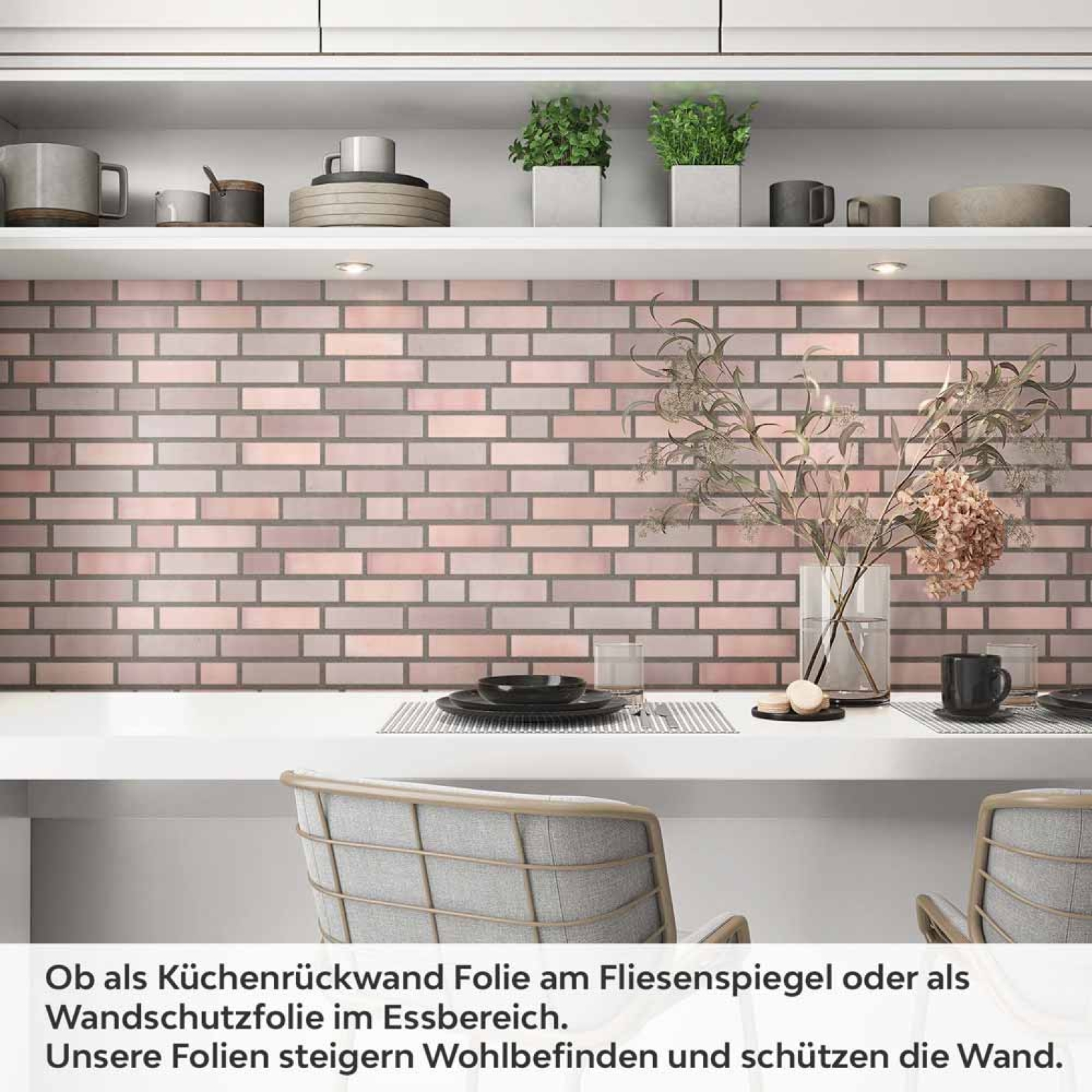 Küchenrückwand Folie Sanfte Rosé Ziegeloptik - Charmante Nuancen Artikelbild 1