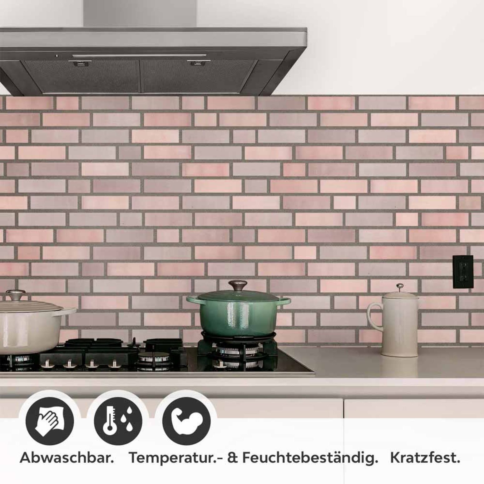 Küchenrückwand Folie Sanfte Rosé Ziegeloptik - Charmante Nuancen Detailbild 1