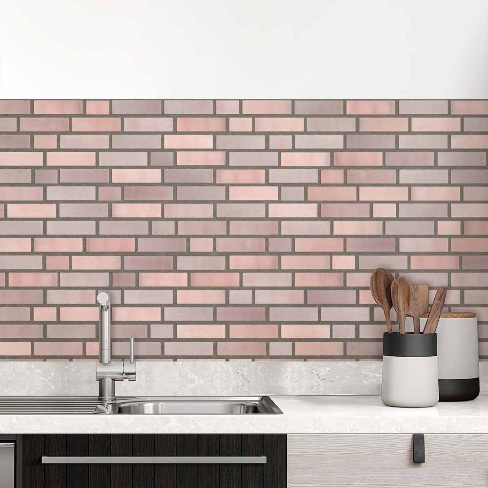 Küchenrückwand Folie Sanfte Rosé Ziegeloptik - Charmante Nuancen