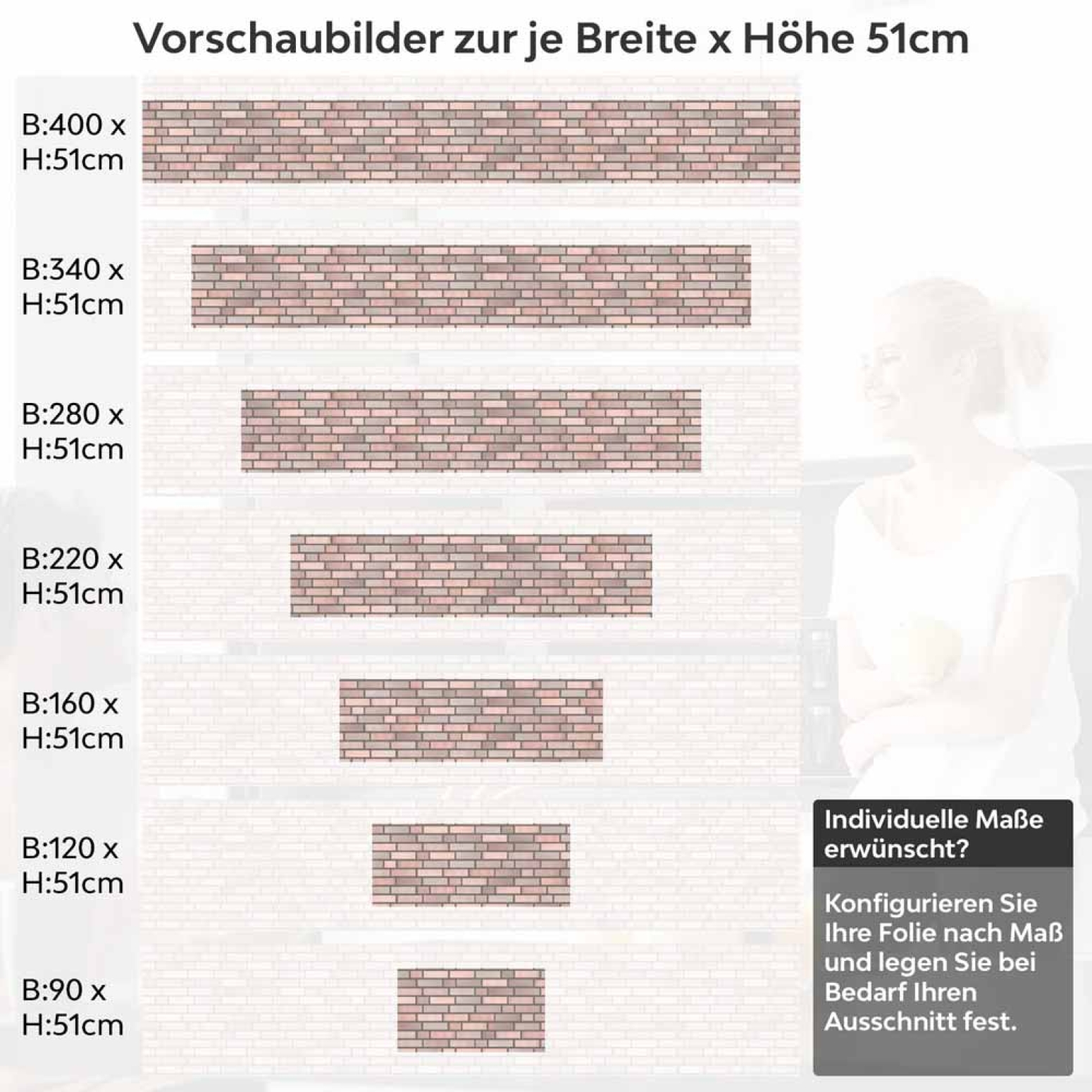 Küchenrückwand Folie Sanfte Rosé Ziegeloptik - Charmante Nuancen Höhe 51cm