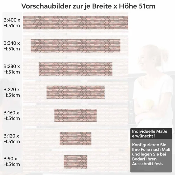 Küchenrückwand Folie Sanfte Rosé Ziegeloptik - Charmante Nuancen Höhe 51cm