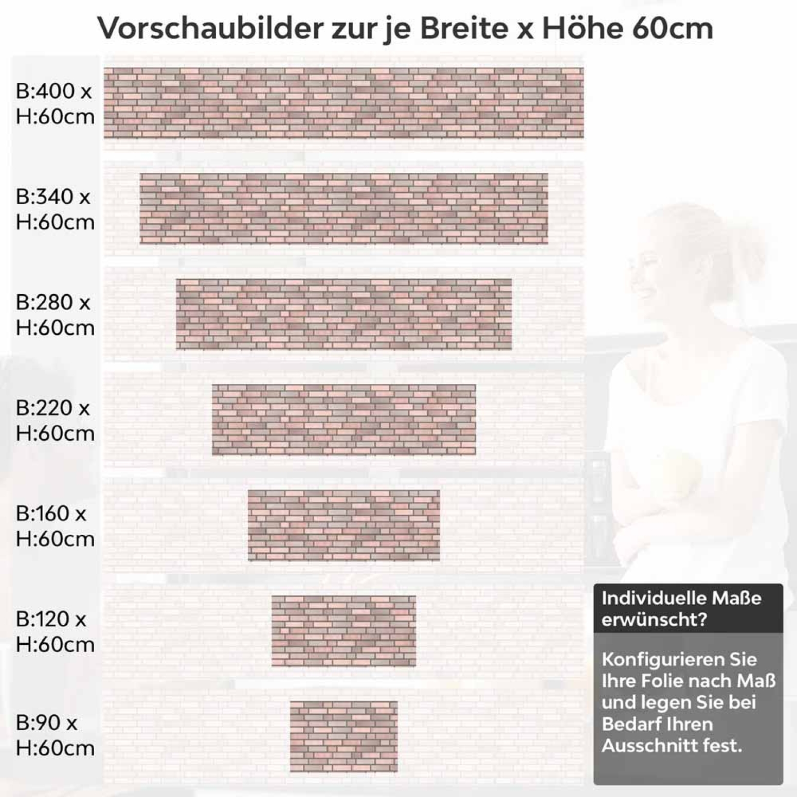 Küchenrückwand Folie Sanfte Rosé Ziegeloptik - Charmante Nuancen Höhe 60cm