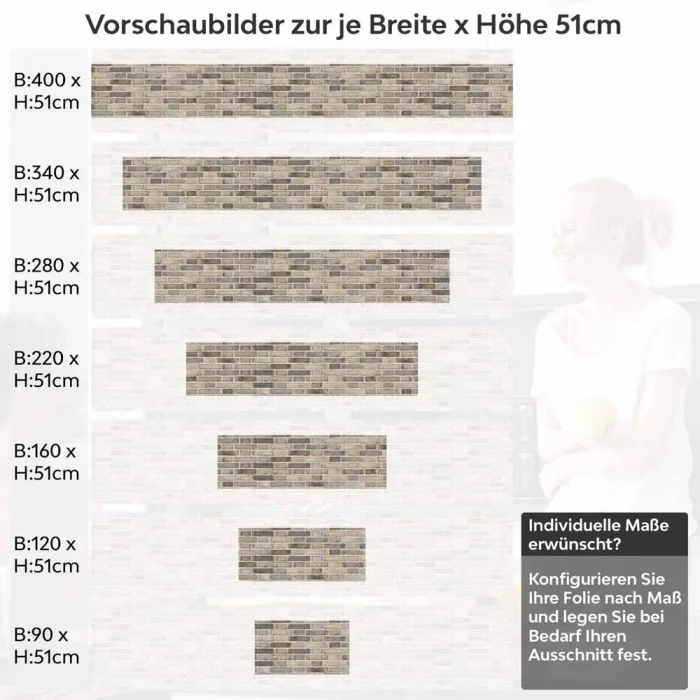 Küchenrückwand Folie Ziegelmauer - Steinwand im Rustikalem Charme Höhe 51cm