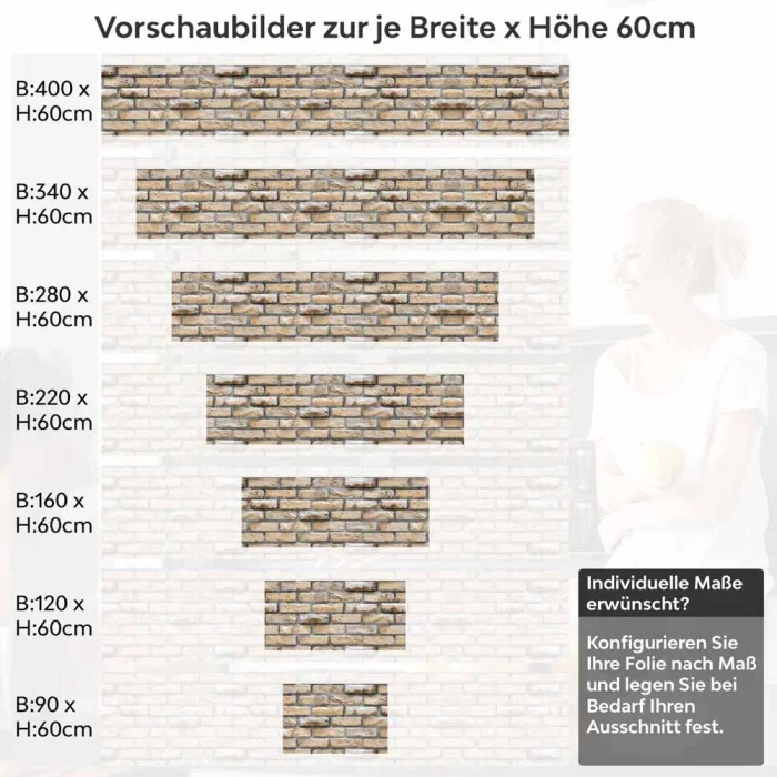 Küchenrückwand Folie Alte Ziegelstein Mauer Höhe 60cm