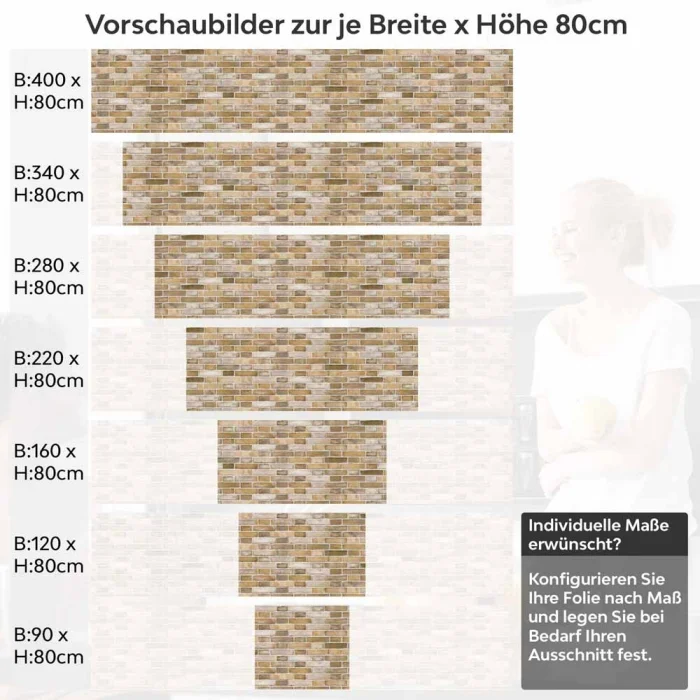 Küchenrückwand Folie Steinmauer - Ziegel für den Landhaus-Chic Höhe 80cm