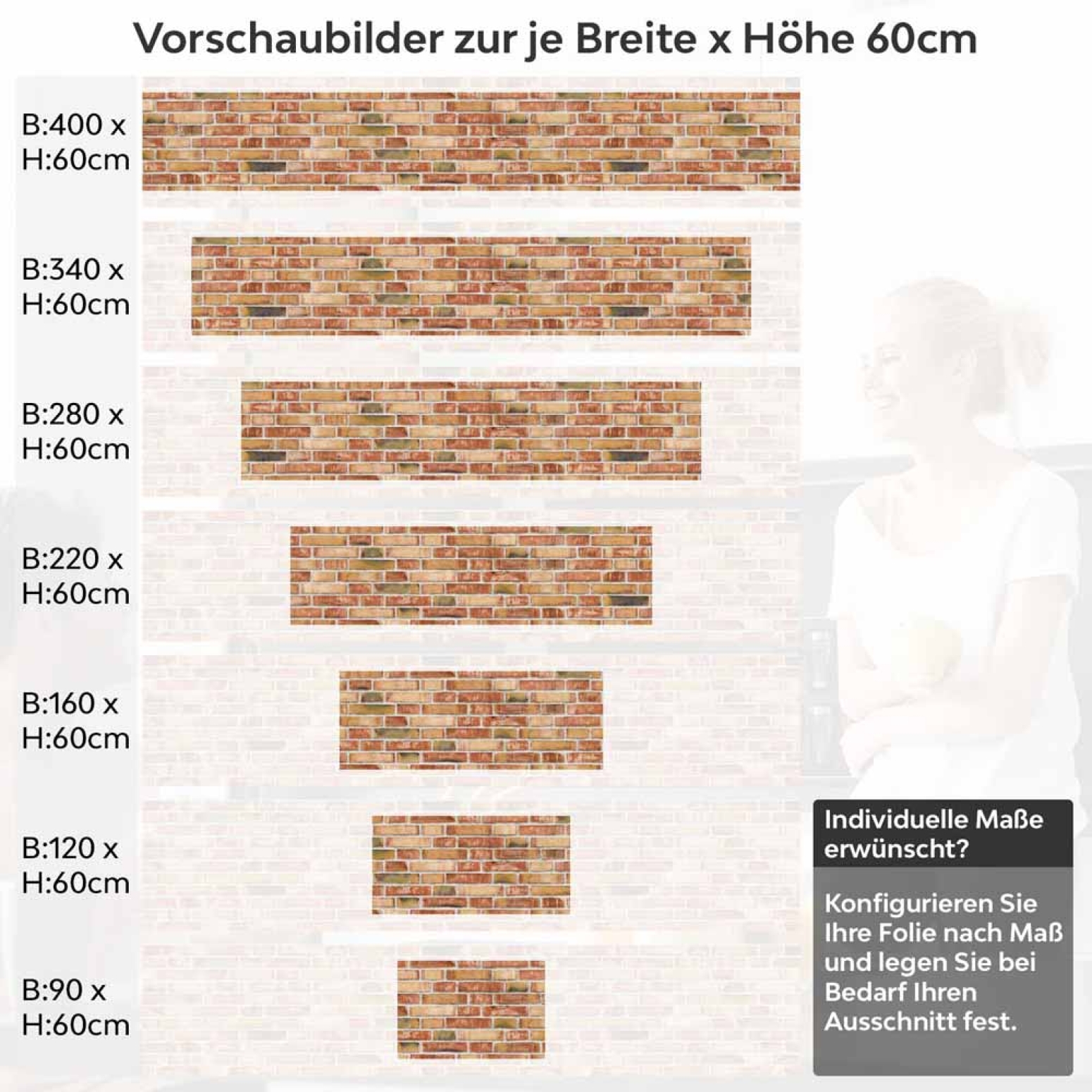 Küchenrückwand Folie Backsteine Mauerwerk - Authentisches Design Höhe 60cm