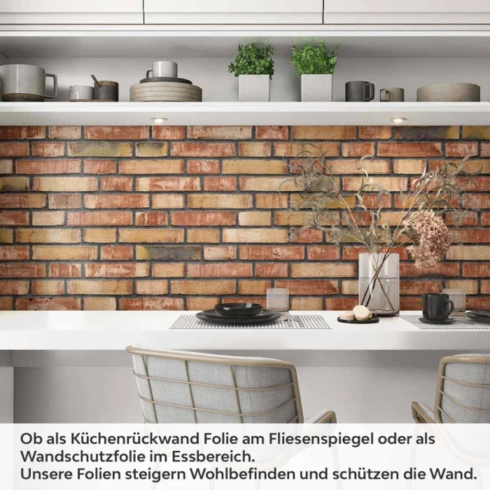 Küchenrückwand Folie Rustikale Mauer - Harmonischer Backstein-Stil Artikelbild 1