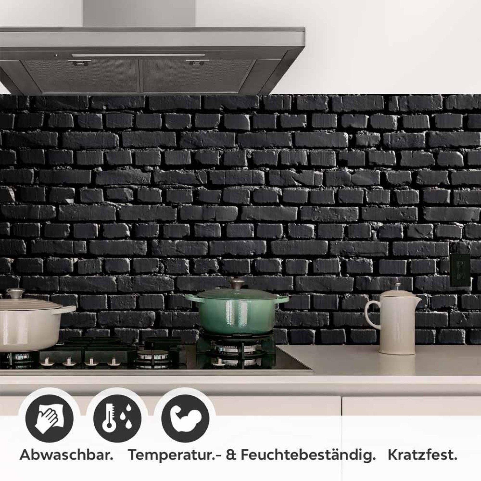Küchenrückwand Folie Schwarze Backsteine Detailbild 1
