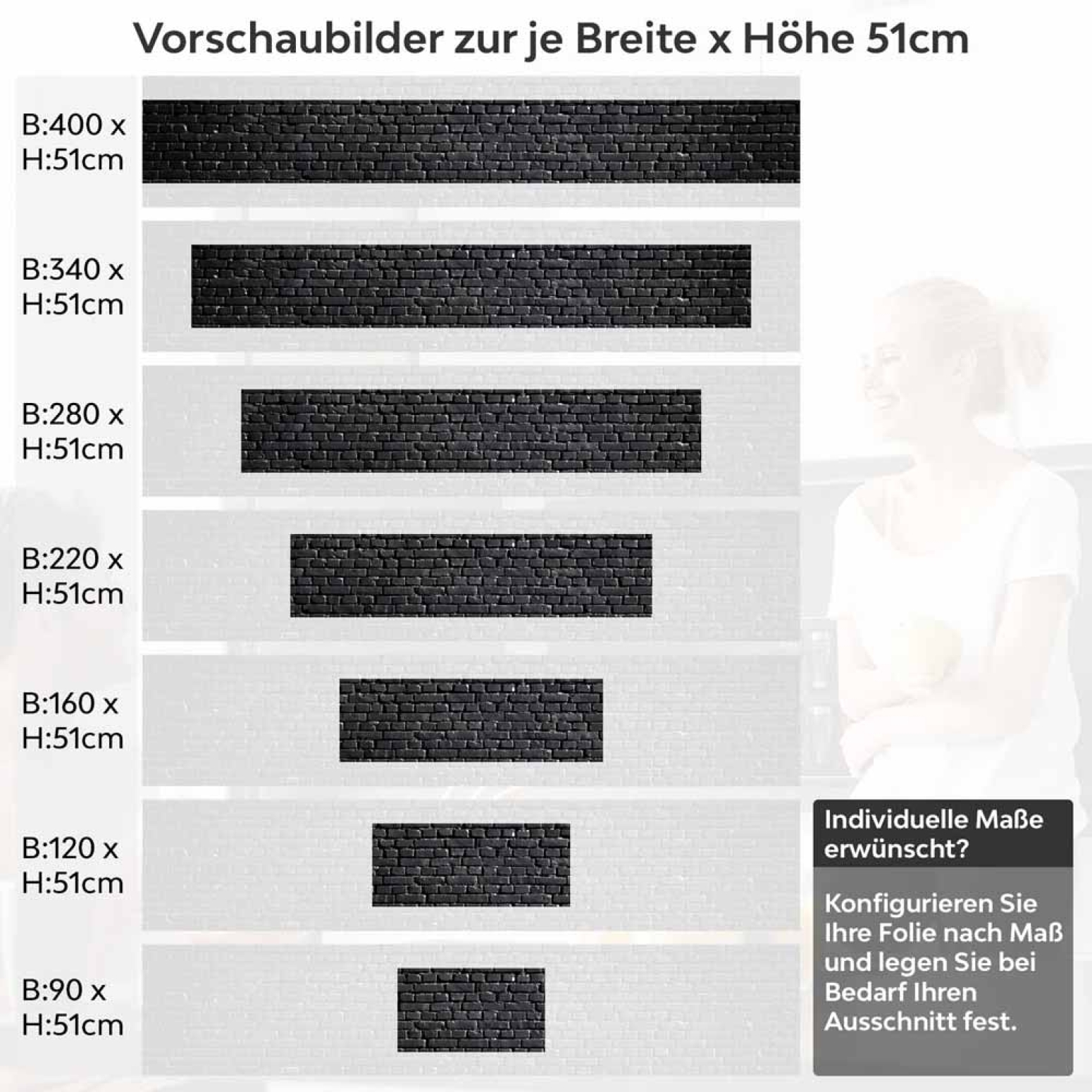Küchenrückwand Folie Schwarze Backsteine Höhe 51cm