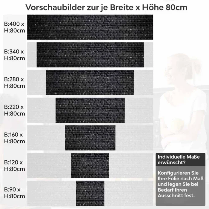 Küchenrückwand Folie Schwarze Backsteine Höhe 80cm