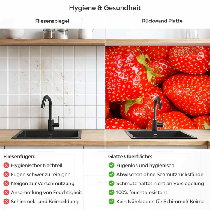 Küchenrückwand Platte Sommerliche Erdbeeren Produktdetailbild 2: Hygiene und Gesundheit!