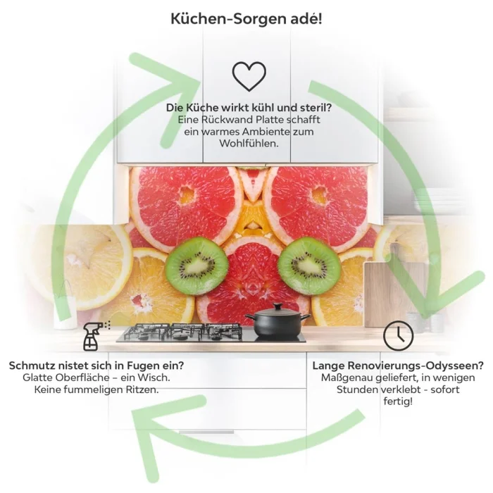 Küchenrückwand Platte Citrus Fructus Produktdetailbild 1: Küchen-Sorgen ade!
