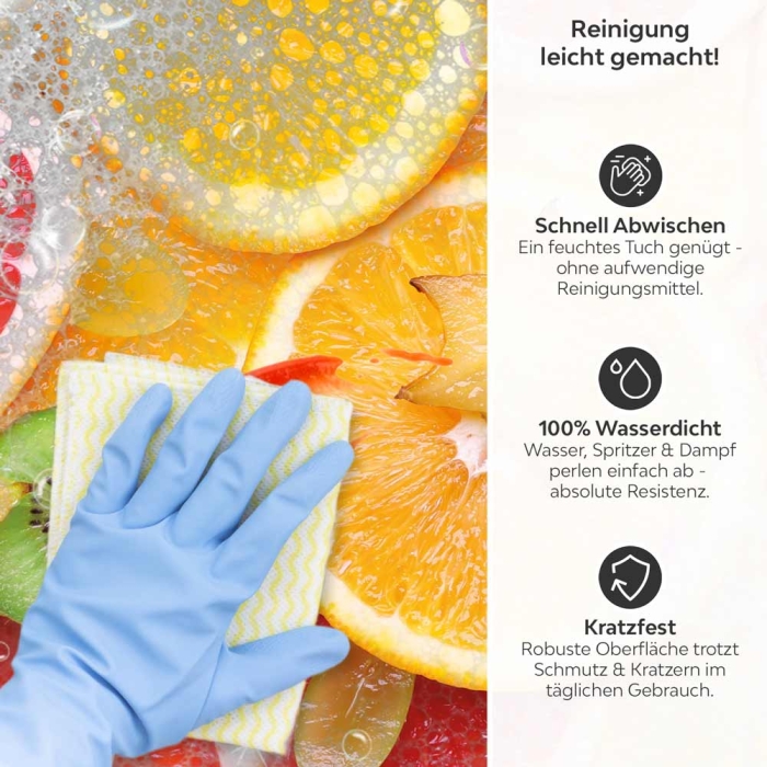 Küchenrückwand Platte Citrus Fructus Produktdetailbild 3: Reinigung leicht gemacht!