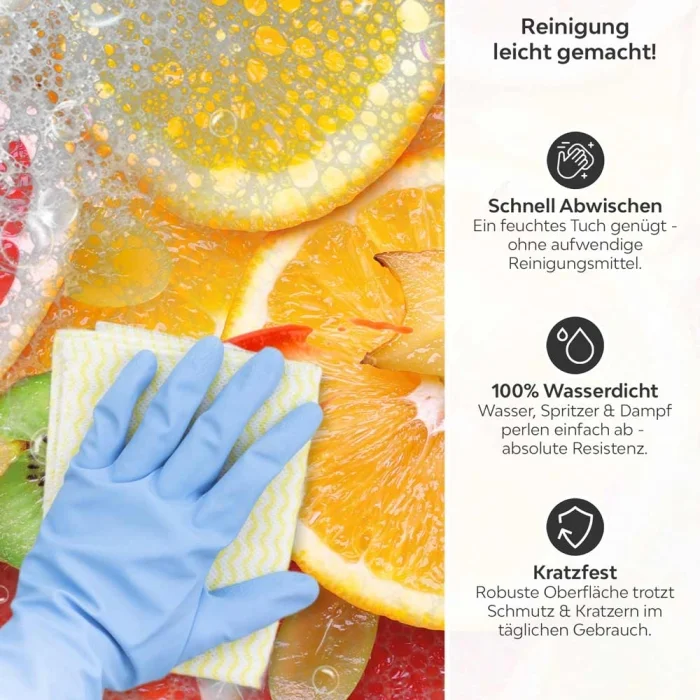 Küchenrückwand Platte Citrus Fructus Produktdetailbild 3: Reinigung leicht gemacht!