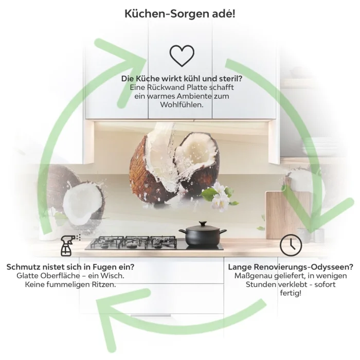 Küchenrückwand Platte Coconuts Produktdetailbild 1: Küchen-Sorgen ade!