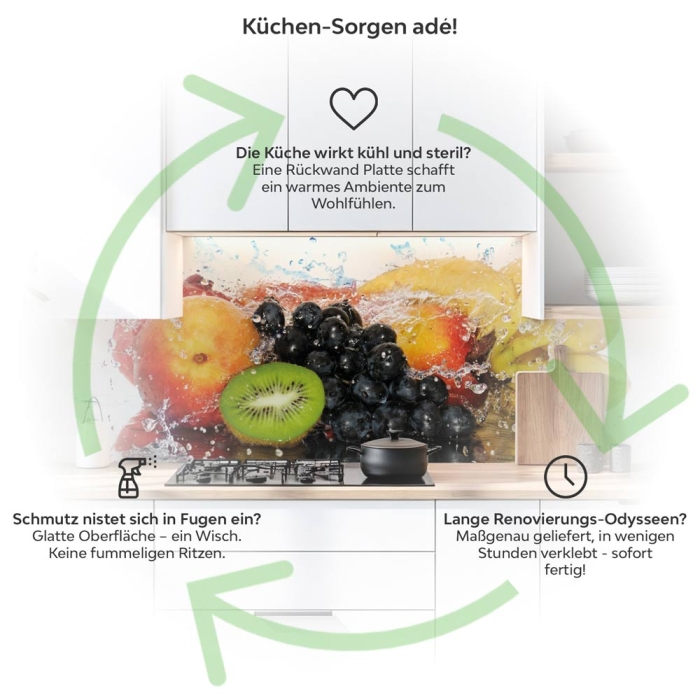 Küchenrückwand Platte Obstkorb Produktdetailbild 1: Küchen-Sorgen ade!
