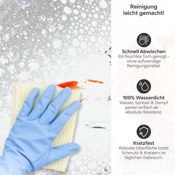 Küchenrückwand Platte Obstkorb Produktdetailbild 3: Reinigung leicht gemacht!