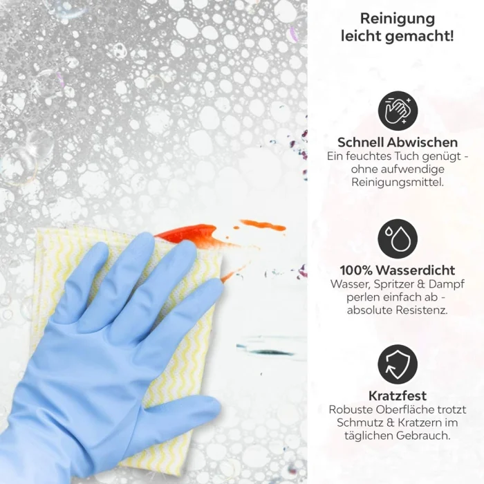 Küchenrückwand Platte Obstkorb Produktdetailbild 3: Reinigung leicht gemacht!
