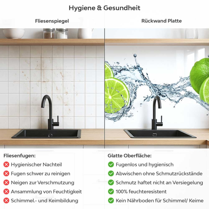Küchenrückwand Platte Limetten Splash Produktdetailbild 2: Hygiene und Gesundheit!