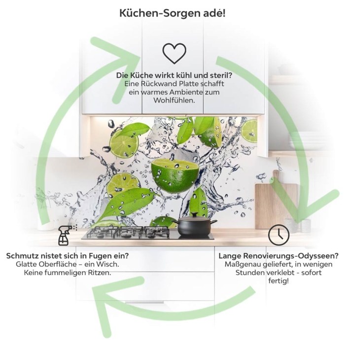Küchenrückwand Platte Spritzige Limetten Produktdetailbild 1: Küchen-Sorgen ade!