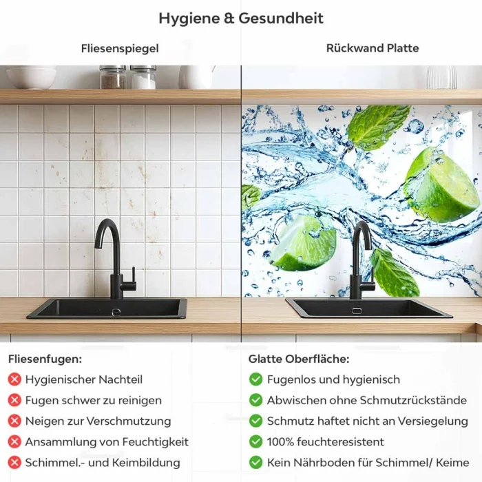 Küchenrückwand Platte Spritzige Limetten & Minzen Produktdetailbild 2: Hygiene und Gesundheit!