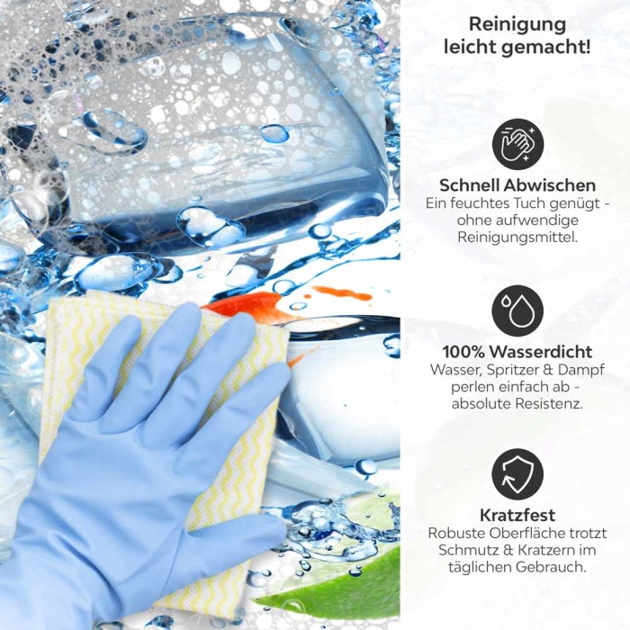 Küchenrückwand Platte Spritzige Limetten & Eiswürfel Produktdetailbild 3: Reinigung leicht gemacht!
