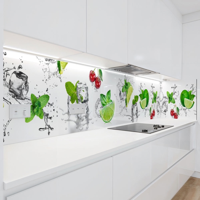 Küchenrückwand Platte Spritzige Limetten & Kirschen Artikelbild 1