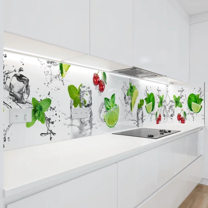 Küchenrückwand Platte Spritzige Limetten & Kirschen Artikelbild 1
