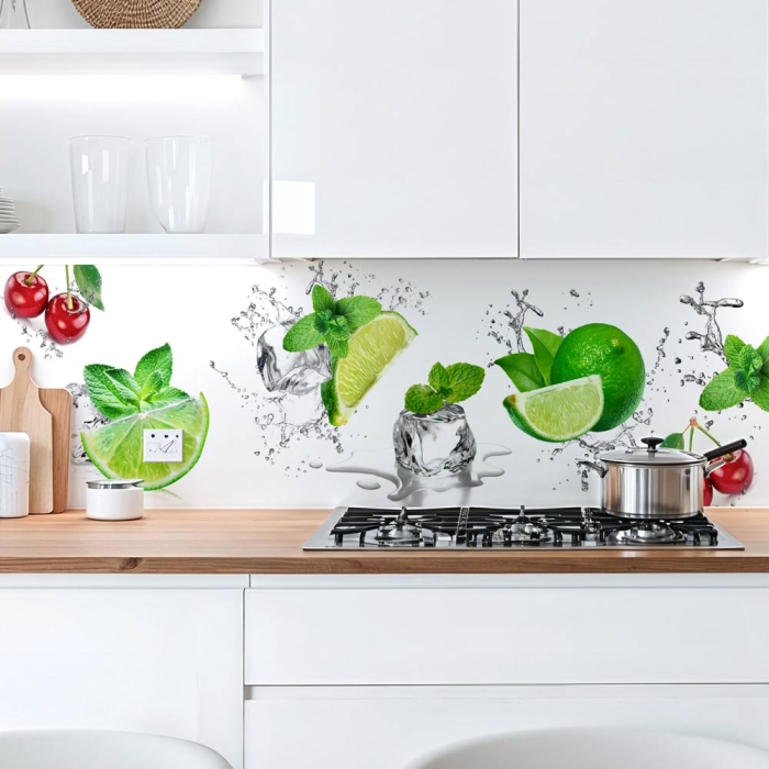 Küchenrückwand Platte Spritzige Limetten & Kirschen Artikelbild 2