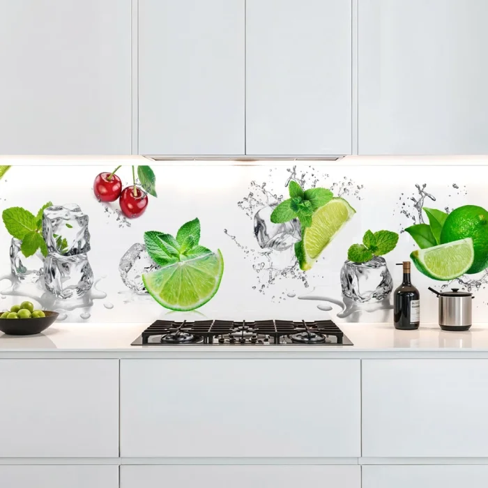 Küchenrückwand Platte Spritzige Limetten & Kirschen Hauptbild 1