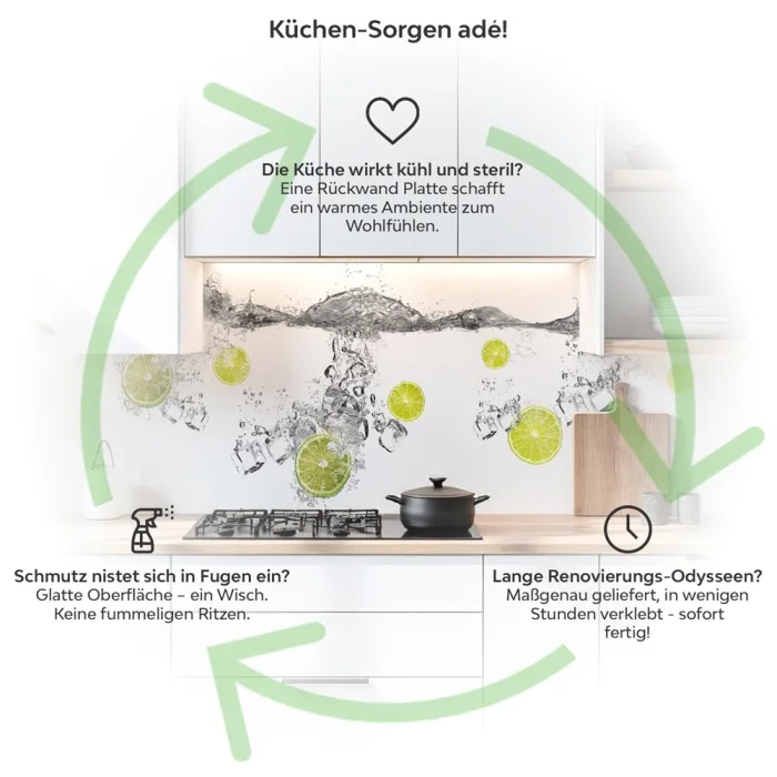 Küchenrückwand Platte Lime Splash Produktdetailbild 1: Küchen-Sorgen ade!
